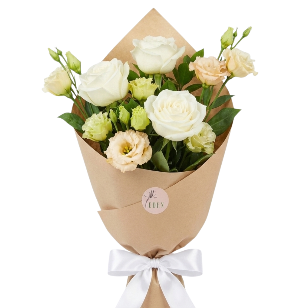 Buchet 3 trandafiri, 2 eustoma